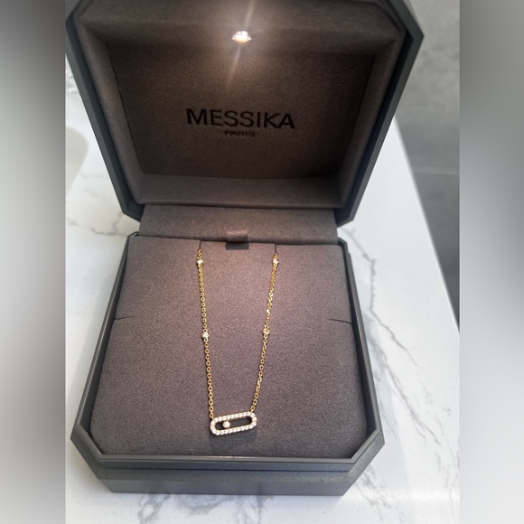 Brand New Messika Move Uno Pave Diamond Cage Necklace in Yellow Gold - Picture 6 of 8